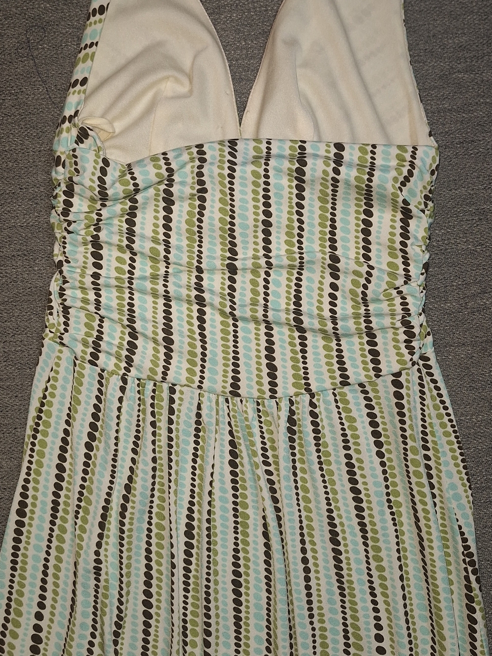 Ruby Rox Strapless Dot-Stripe Dress in Cream, Green & Blue